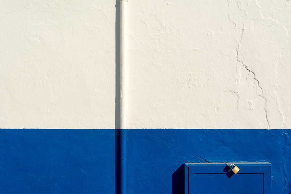White and blue painted wall