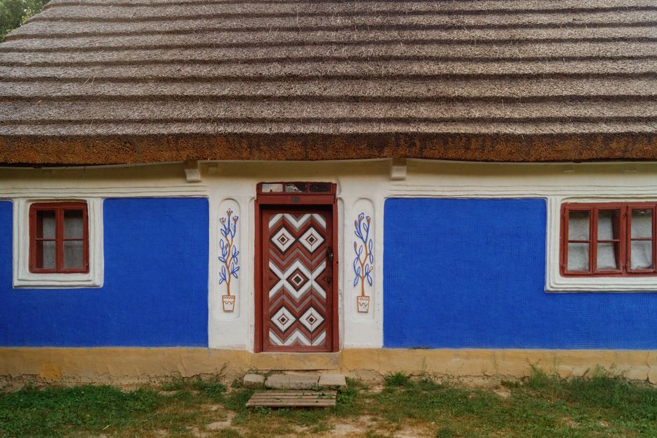 Small house with blue painted walls